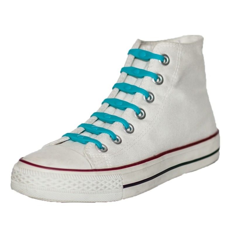 14x Shoeps elastische veters aqua blauw kinderen/volwassene One size -