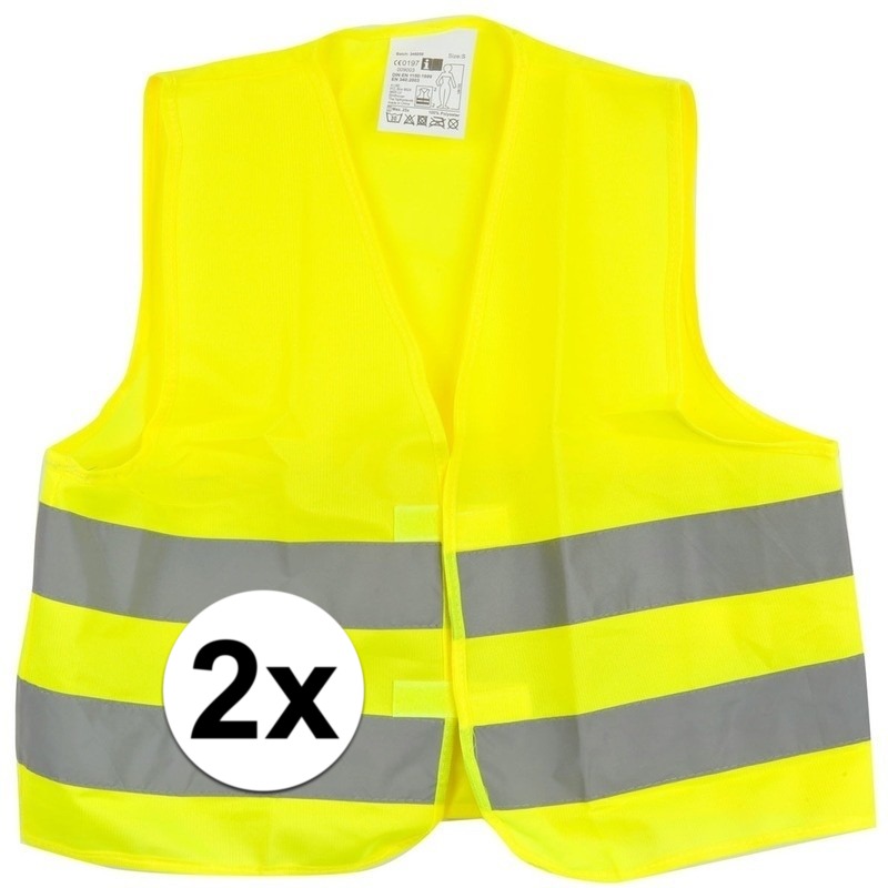 Veiligheidsvest - 2x - reflecterend - voor kinderen 3 tot 12 jaar - fluor geel -
