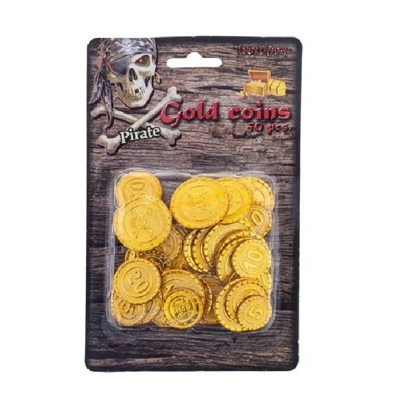 Piraten schatkist speelgoed munten - goud - 50x stuks - kunststof -