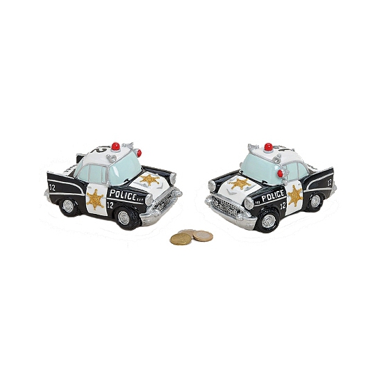 Politie wagen/auto spaarpot - kinderen - keramiek - 17 x 10 x 9 cm -
