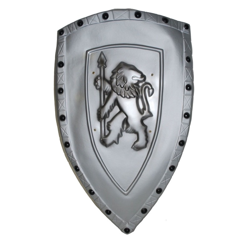 Ridder schild zilver met leeuw 45 x 75 cm volwassenen -