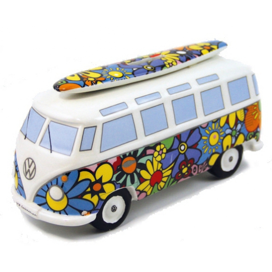 Spaarpot hippie flower power VW T1 busje - porselein - 21 x 9 cm - Cadeau -