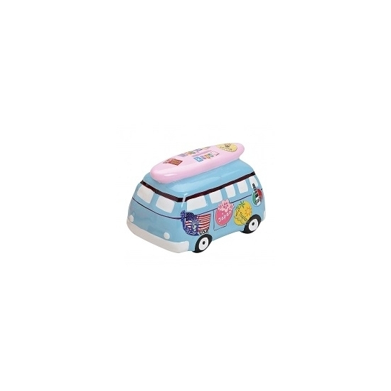Spaarpot vakantie bus blauw 16 cm -