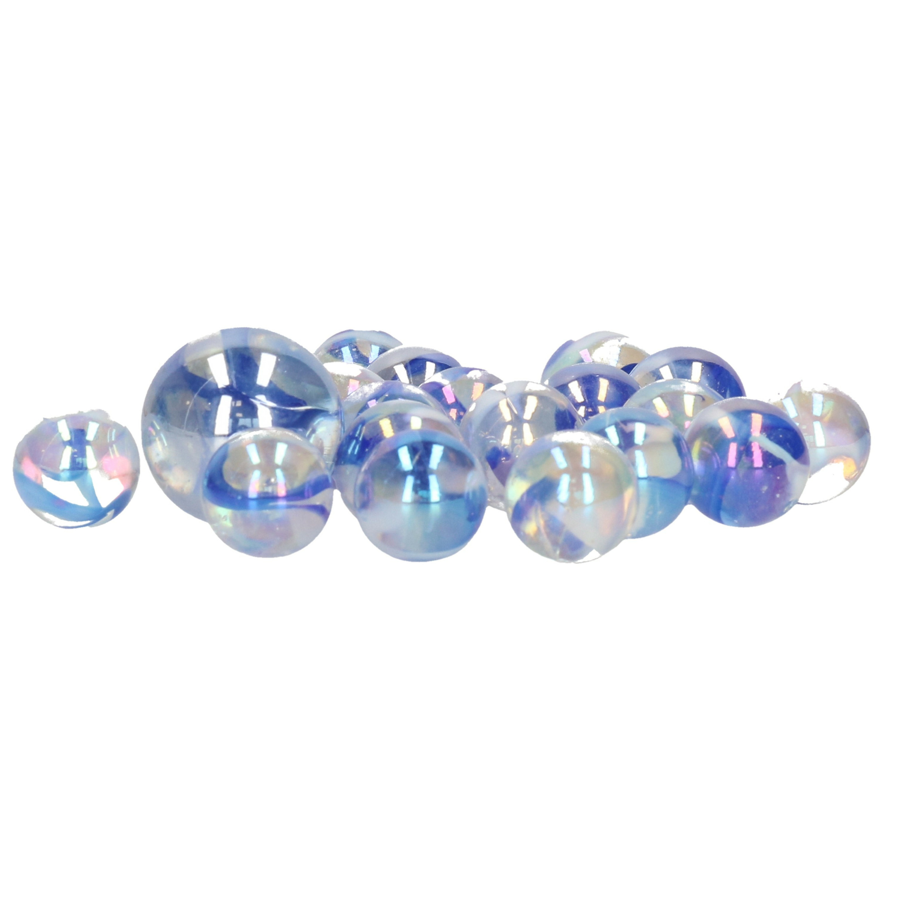 21x Knikkers in netje Blue Bubbles -