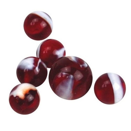 Haan kleintje knikkers 42x stuks - buitenspeelgoed - knikkeren - rood mix - glas -
