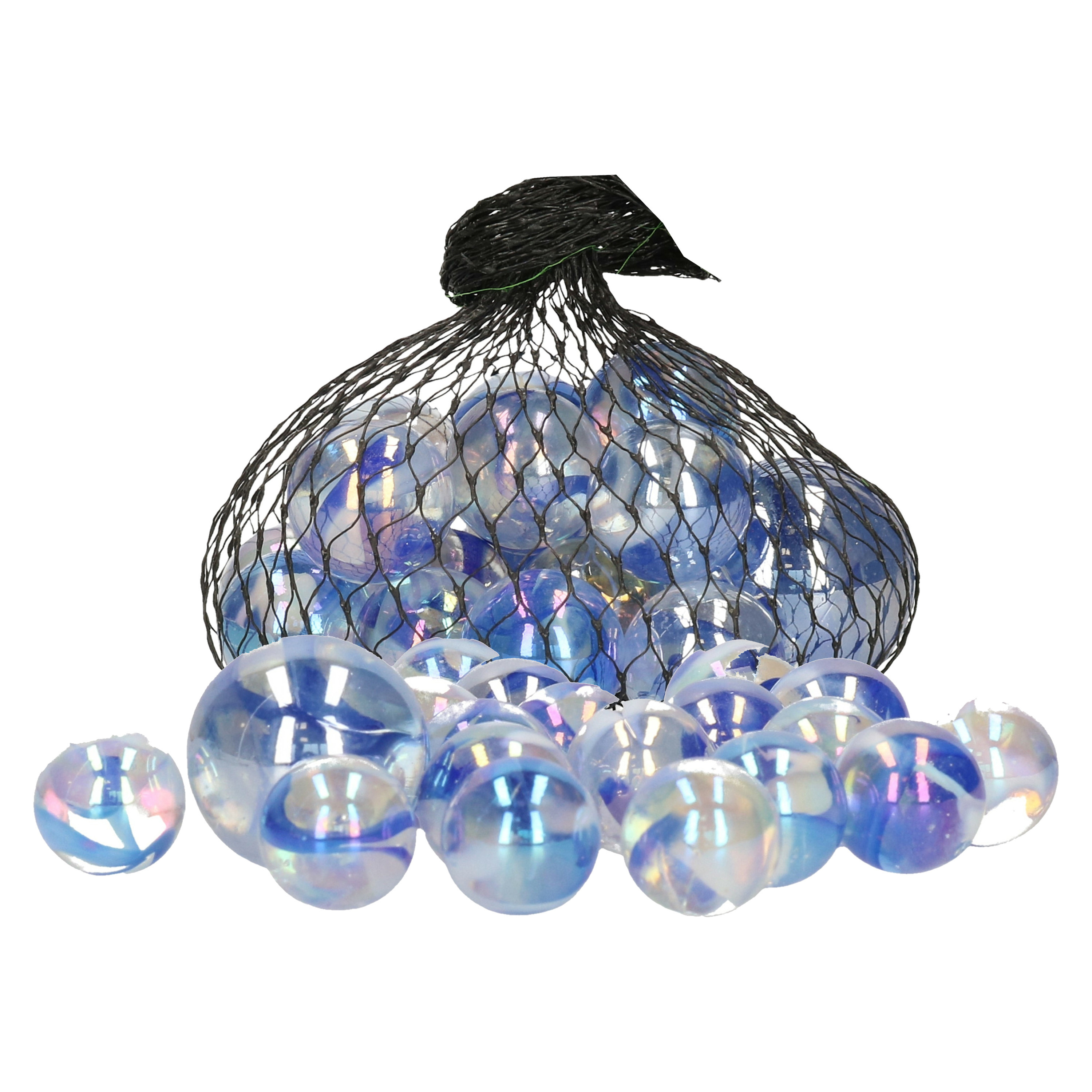 42x Knikkers Blue Bubbles in 2 netjes -