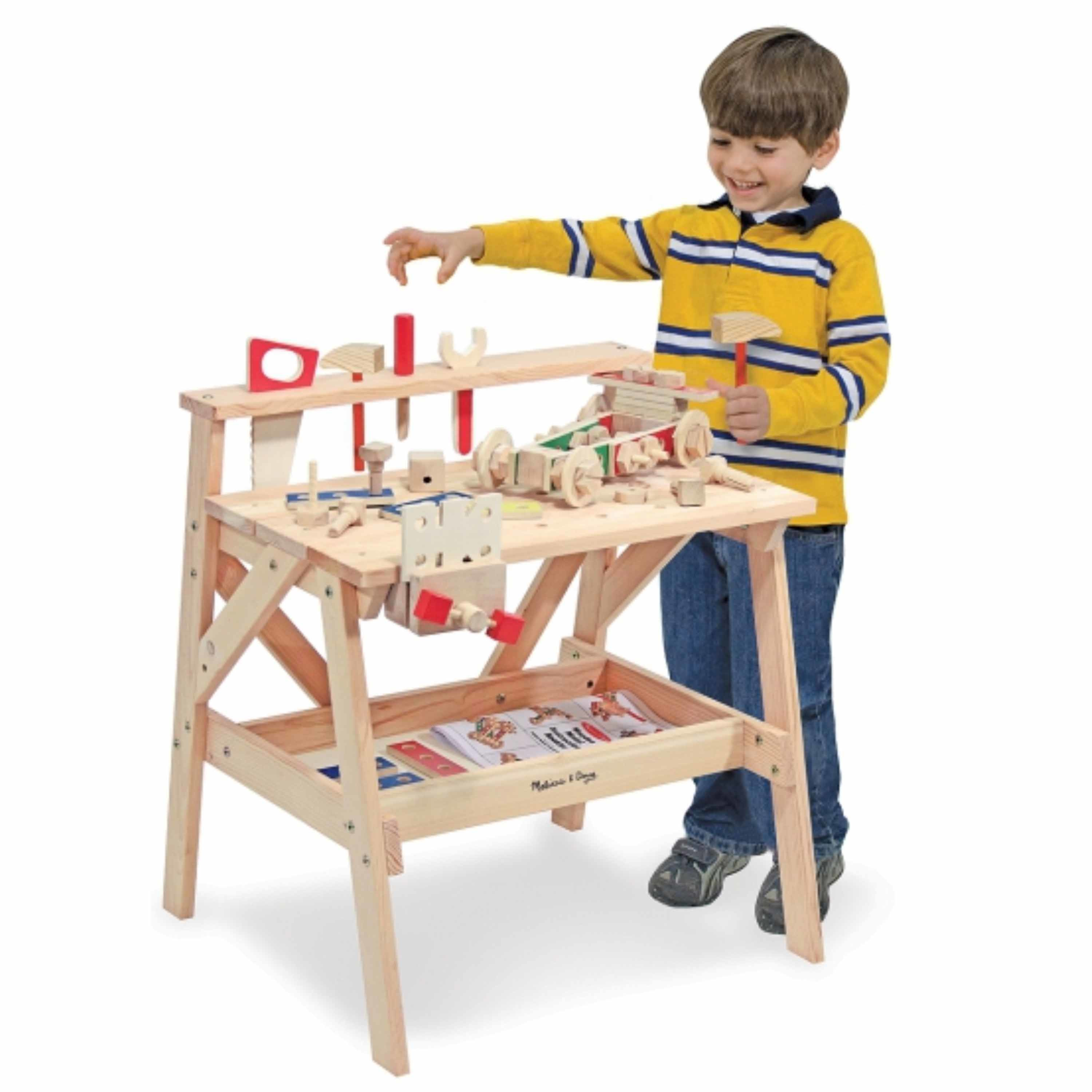 Houten speelgoed werkbank met gereedschap 61-delig -