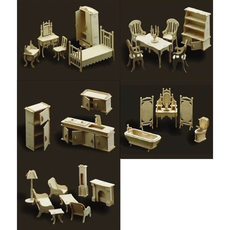 Poppenhuis meubels complete inrichting set -