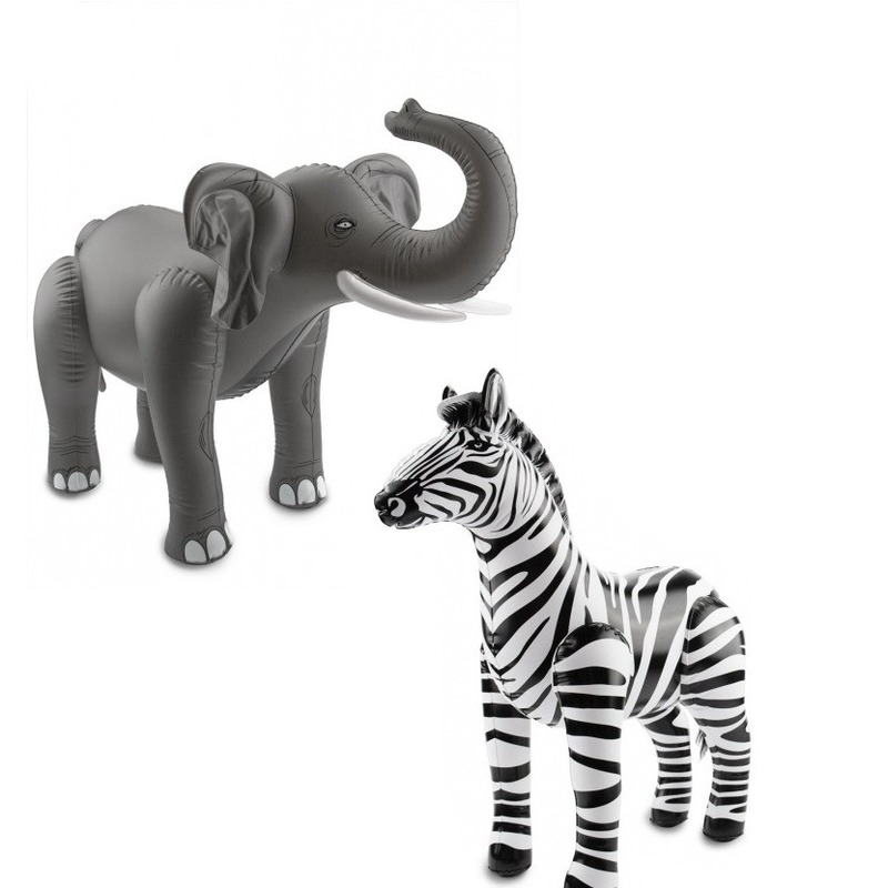Opblaasbare dierenset olifant en zebra -