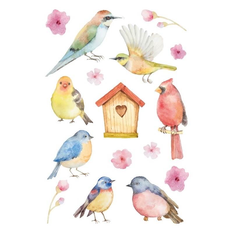 144x Vogels en bloemen stickers -