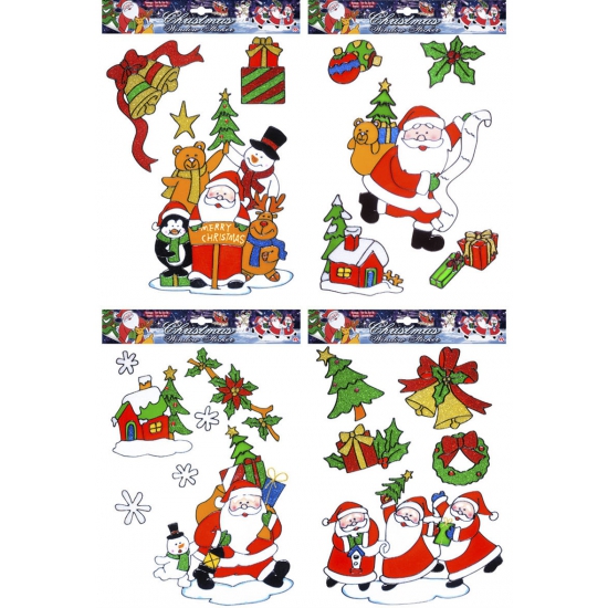 Kerst raamstickers/raamdecoratie kerstman plaatjes set -