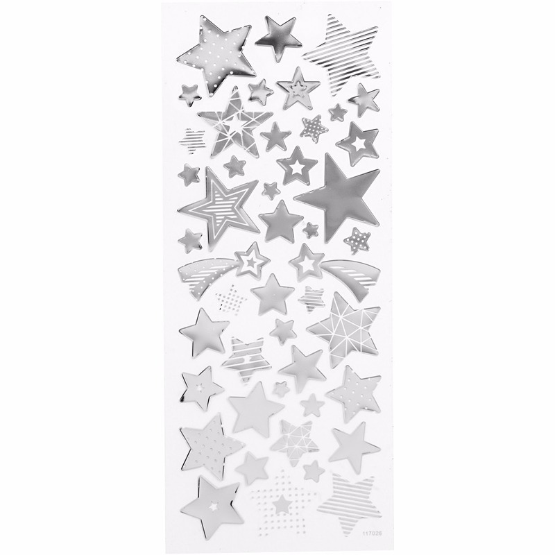 Stickers sterren - 52x - zilver - vel 10 x 24 cm - zilverfolie - sterretjes - hobby stickertjes -