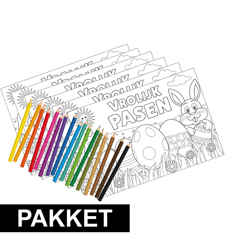 6 Pasen kleurplaten placemats inclusief kleurpotloden -