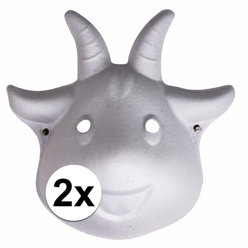 Papier mache masker - 2x - geit - DIY schilderen - 22 x 24 cm - maskers maken -