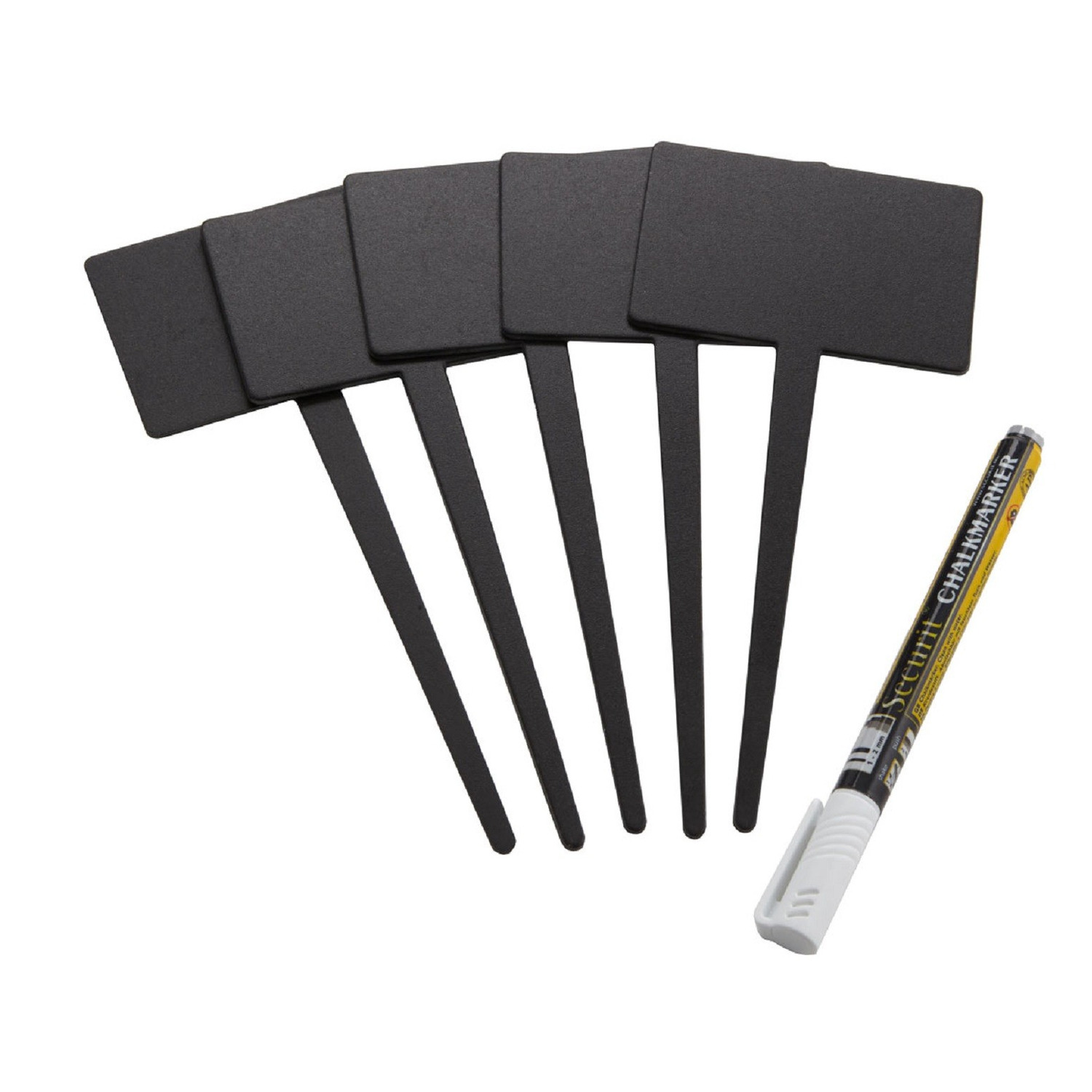 5x Krijtbordjes rechthoek op stokje 18 cm met stift -