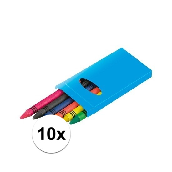 10x pakjes Waskrijtjes 6 stuks gekleurd -