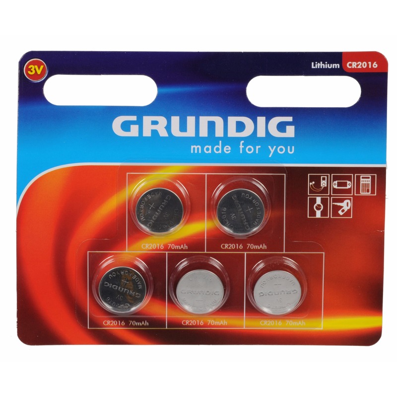 Grundig Knoopcel batterijen CR2016 - 5x stuks - 3V - Lithium - knoopcelbatterijen / knoopbatterijen -