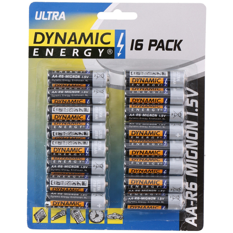 16x Dynamic energy AA batterijen 1.5 V -