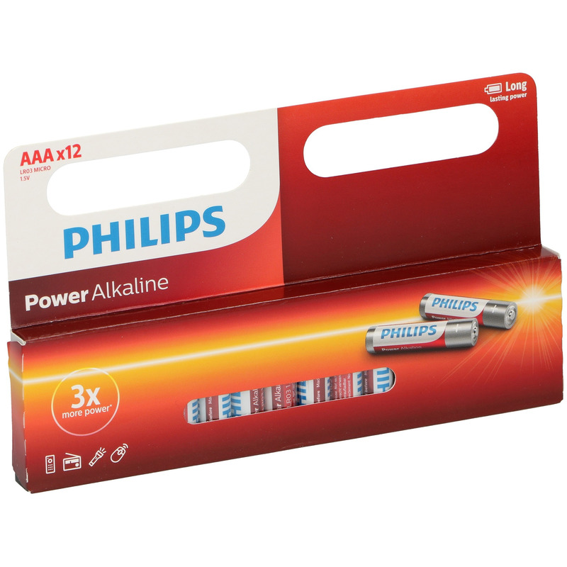 12x Philips AAA batterijen power alkaline 1.5 V -