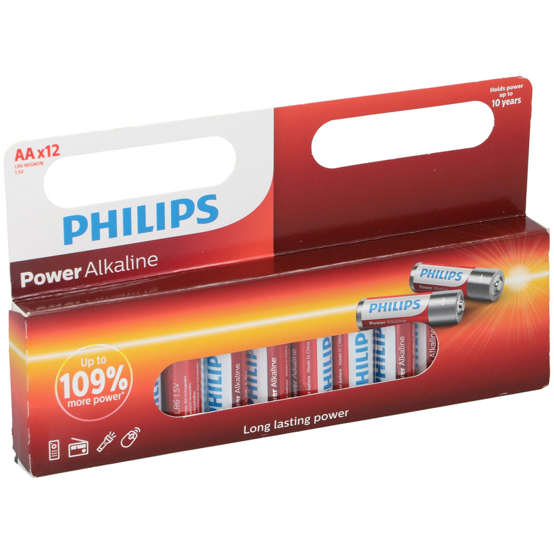 12x Philips AA batterijen power alkaline 1.5 V -