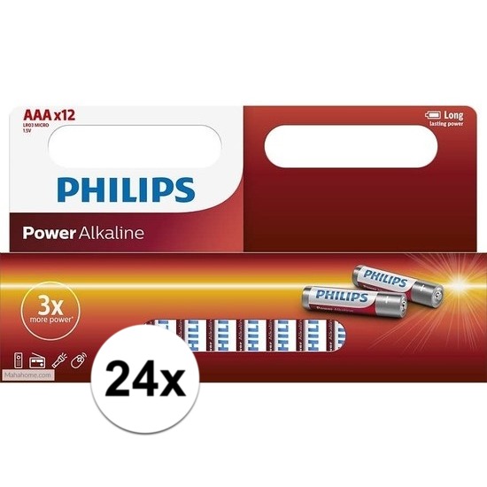 24x Philips AAA batterijen power alkaline -