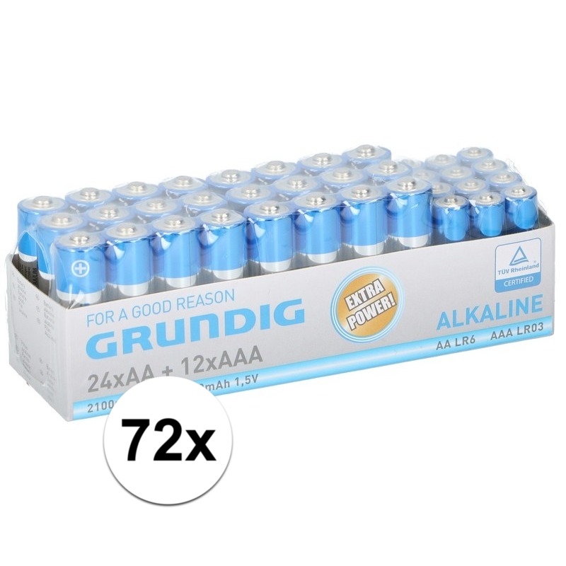 Grundig Batterijen mix pakket - R06 AA en LR03 AAA - 72x stuks - alkaline batterijen -