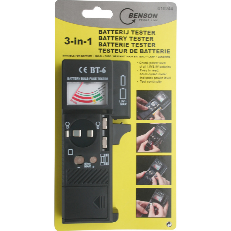 Batterijtester / accutester - universeel - stroomniveau tester lamp/zekering/batterij en accu -