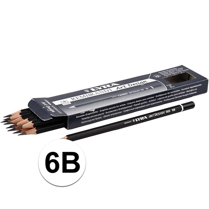 Tekenpotloden - 12x - professionele grafietpotloden - hardheid 6B - D 6,9 mm - vulling 1,8 mm -