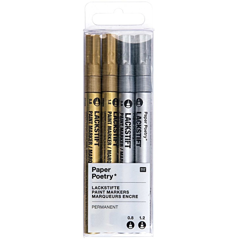 Luxe verf markeer en contour stiften - zilver/goud - 4x stuks - punten 0.8/1.2 mm -