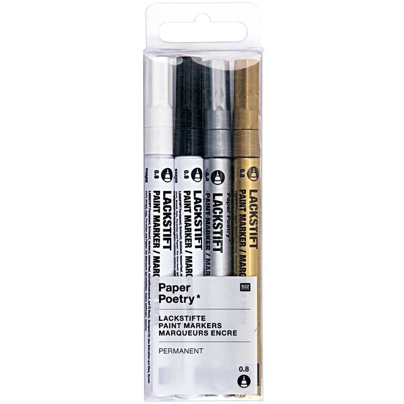Luxe verf markeer en contour stiften - 4x stuks - zilver/goud/zwart/wit - punt 0.8 mm -