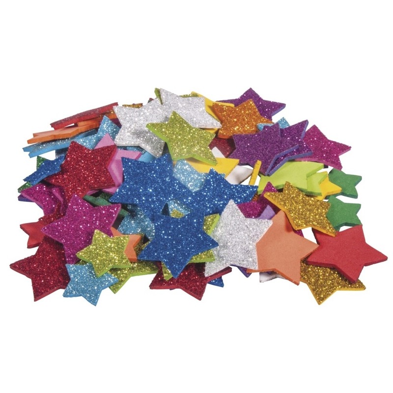 Rayher hobby/knutsel sterren met glitters - 100x - zelfklevend - multi kleuren - foam/rubber -