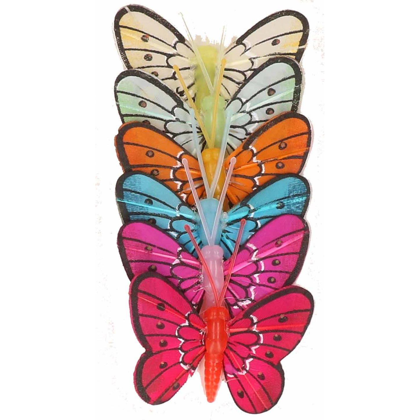 Hobby materialen decoratie Vlinders - 6x stuks - op prikkers - 5 cm - dieren - knutselen -
