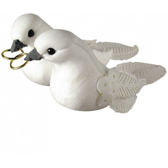 Duivenpaar wit met ringen - 5,5 cm - Bruiloft/Huwelijk decoratie/versieringen -