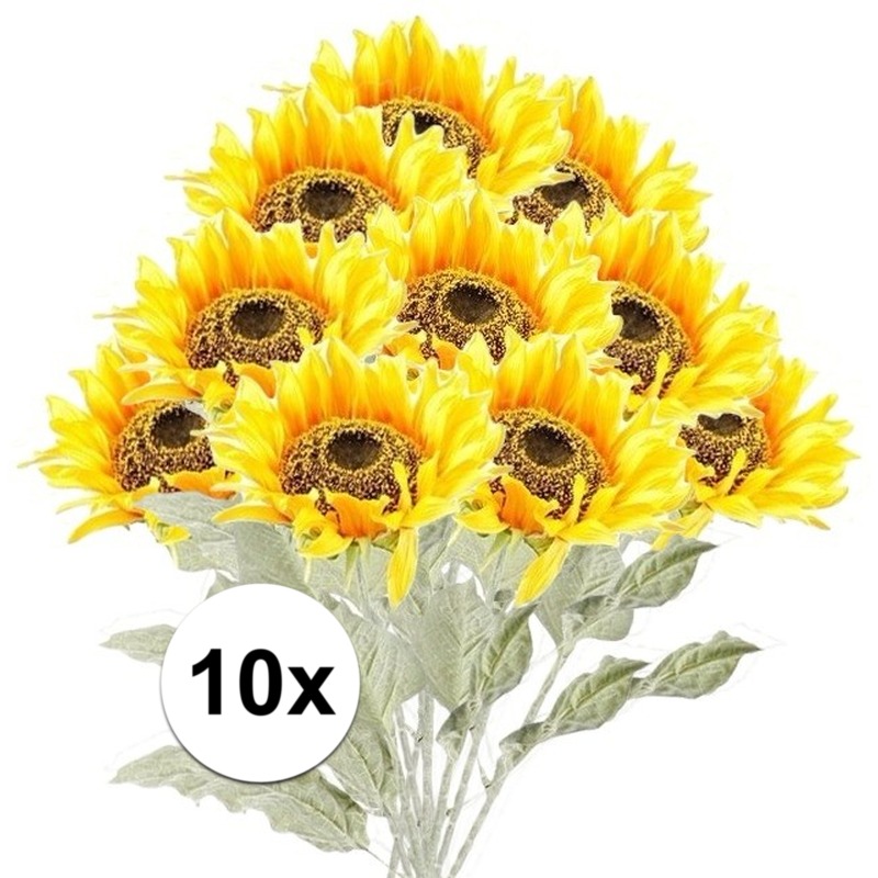 10x Gele zonnebloem kunstbloemen 82 cm -
