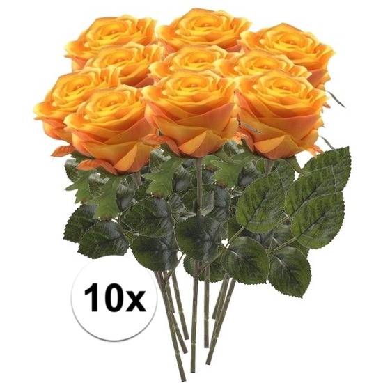 10x Geel/oranje rozen Simone kunstbloemen 45 cm -