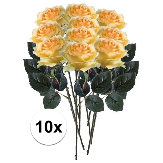 10x Gele rozen Simone kunstbloemen 45 cm -