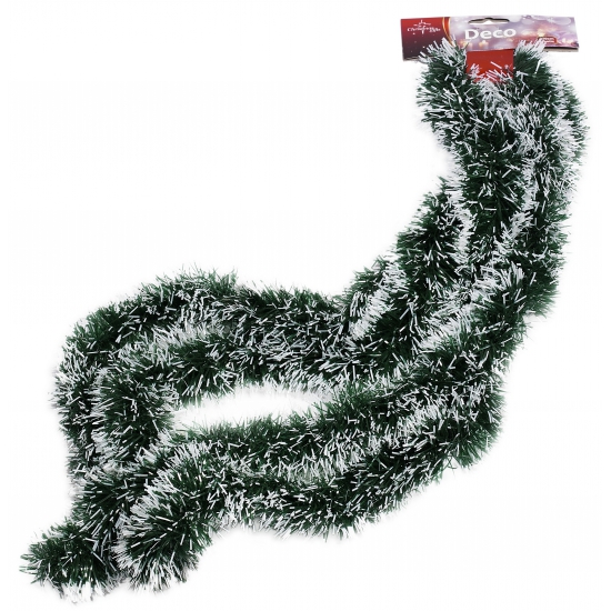 Kerstslinger - groen - met sneeuw - 270 cm - folie/lametta - slinger - kerstversiering -