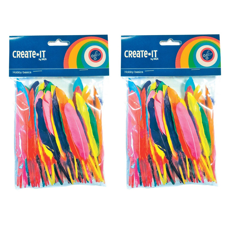 200x Gekleurde veertjes 14 cm -