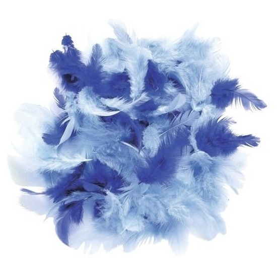 Kleine decoratie sierveertjes - blauw tinten mix - dons veren - 10 gram/50x - knutsel materiaal -