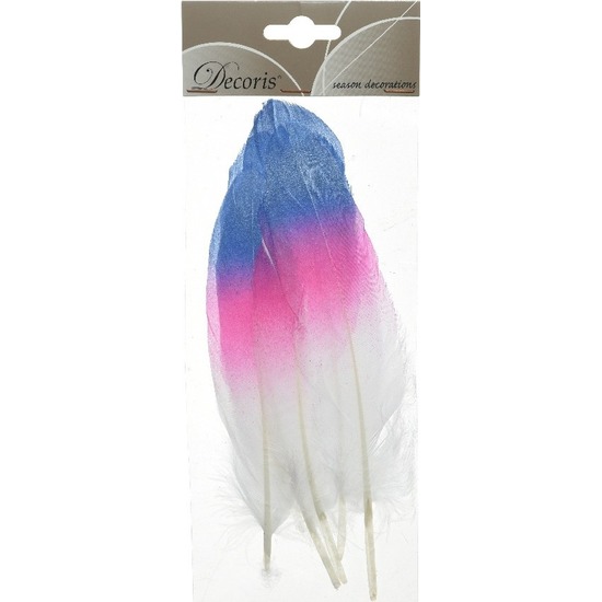 6x Blauw/roze/witte sierveren 18 cm decoraties -