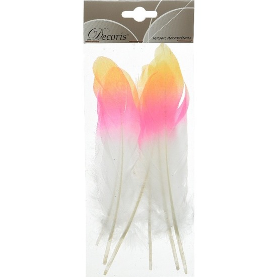6x Geel/roze/witte sierveren 18 cm decoraties -