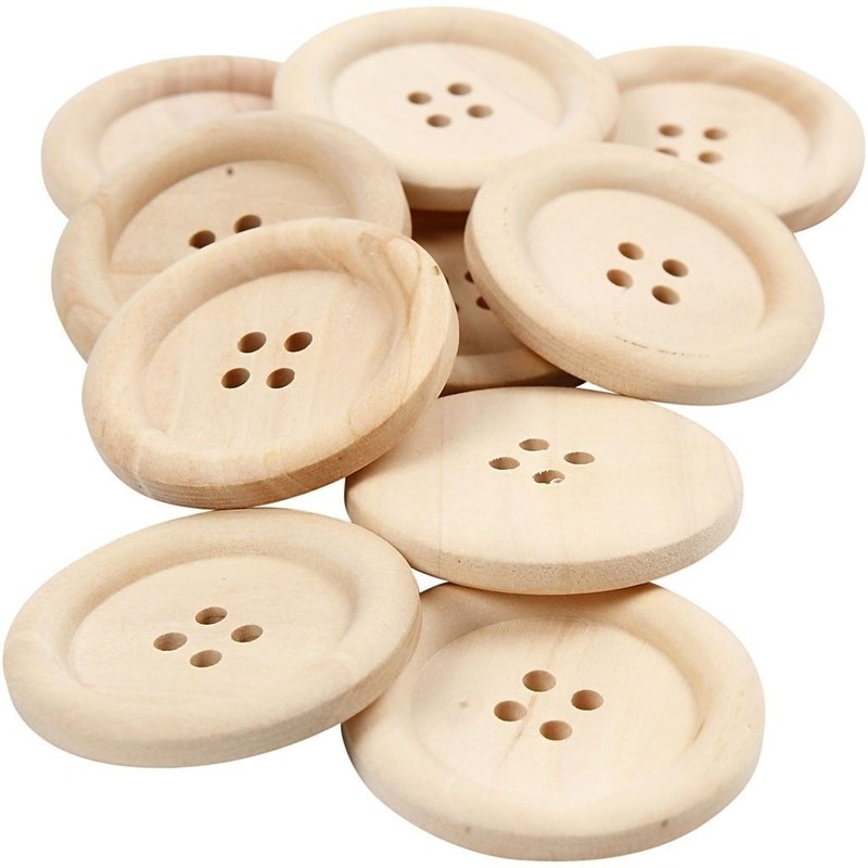 Houten platte knopen - Diameter 35 mm - 10x stuks - ongelakt - zelf te verven -
