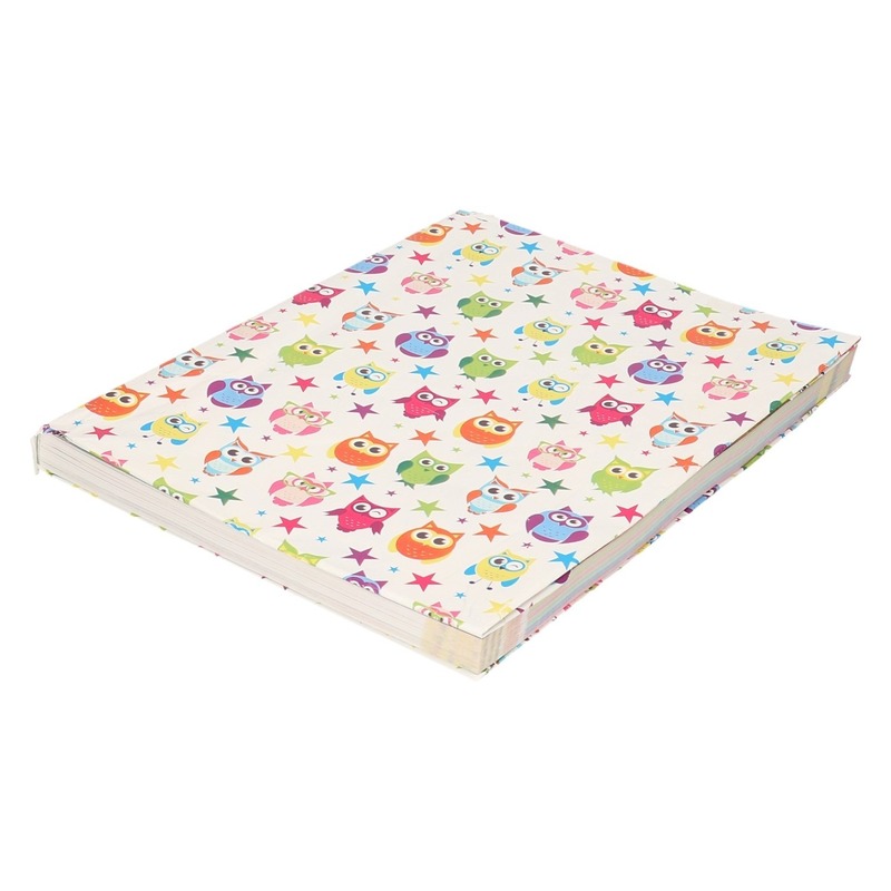 Kaftpapier wit met gekleurde uiltjes 200 x 70 cm -