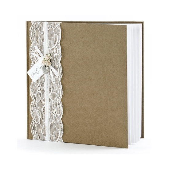 Bruiloft gastenboek vintage - bruin - 20,5 x 20.5 cm - gebonden - 22 bladzijden -
