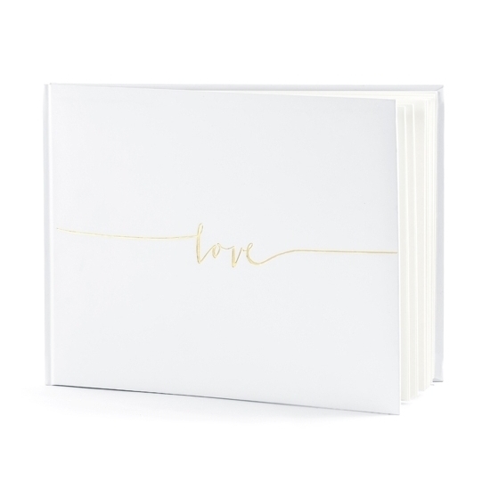 Gastenboek/receptieboek Love - Bruiloft - wit/goud - 24 x 18,5 cm -
