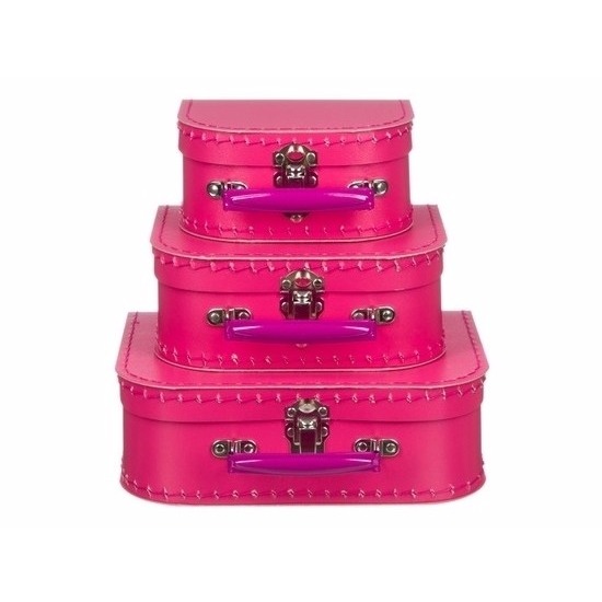 Poppen koffertje fuchsia roze 16 cm -