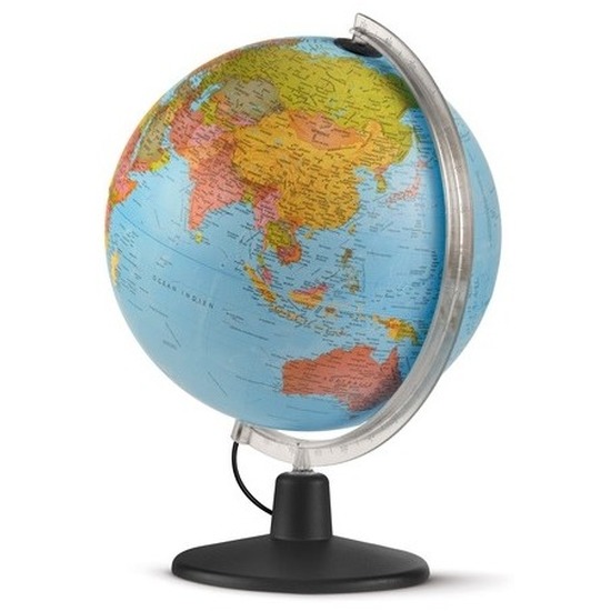 Wereldbol Globe met verlichting - blauw - 30 cm - Topografie/aardrijkskunde - kunststof -
