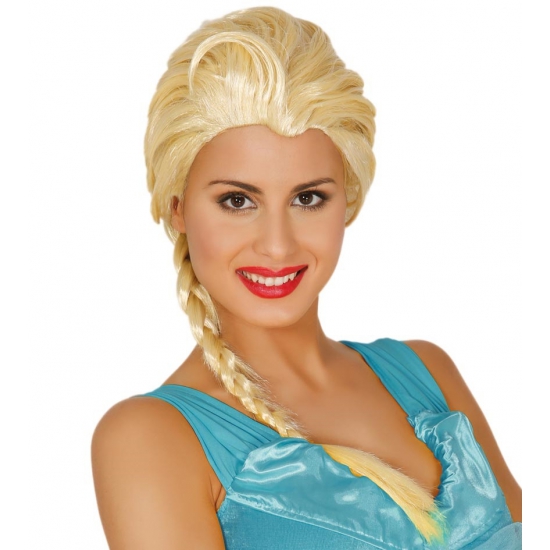 Blonde Elsa prinsessen verkleedpruik - damespruik - met lange vlecht -