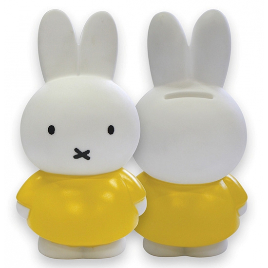 Nijntje spaarpot geel/wit - 12 cm - kunststof - met opening - Dieren/konijnen -