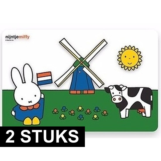 Placemats Nijntje in het weiland - 2x - 44 x 29 cm - Ontbijt diner en knutselen onderleggers -